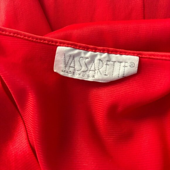Vintage 80s Vassarette Red Nylon Button-Front Robe Nightgown Embroidered Collar - Picture 6 of 6